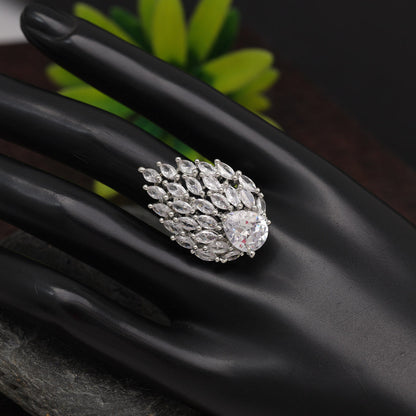 Silver Color American Diamond Finger Ring (ADR557SLV) - Preyans.com