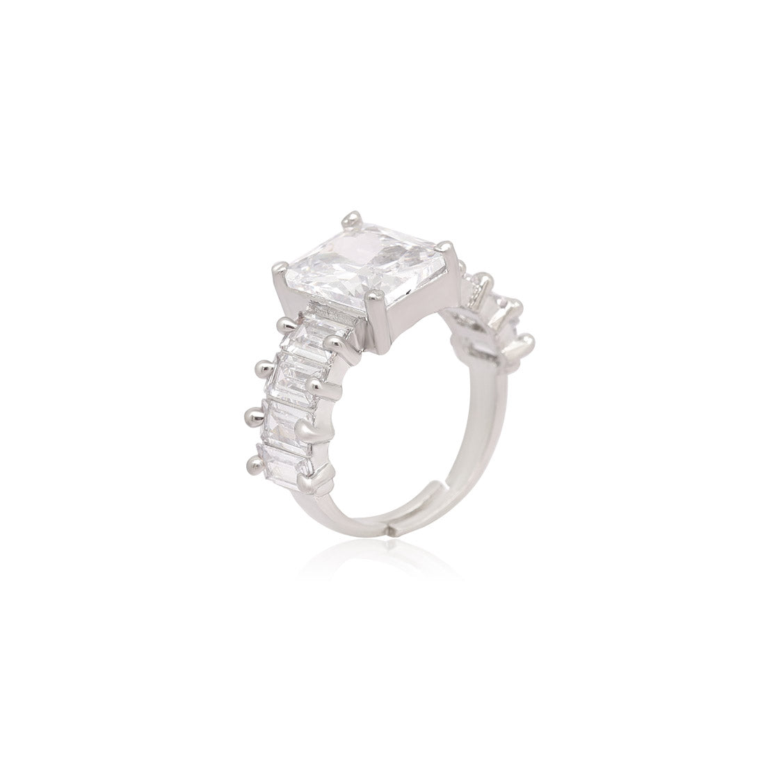 Silver Color American Diamond Finger Ring (ADR558SLV) - preyans.com