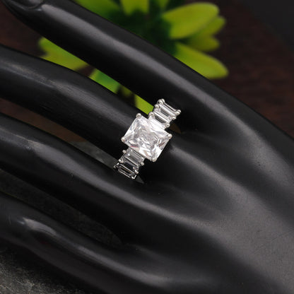 Silver Color American Diamond Finger Ring (ADR558SLV) - preyans.com