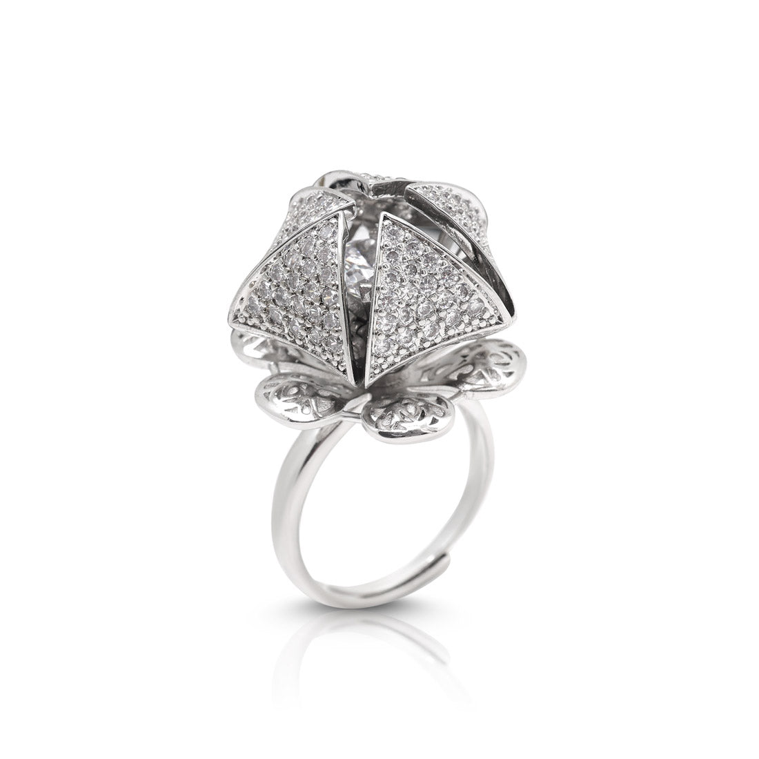 Silver Color American Diamond Finger Ring (ADR559SLV) - preyans.com