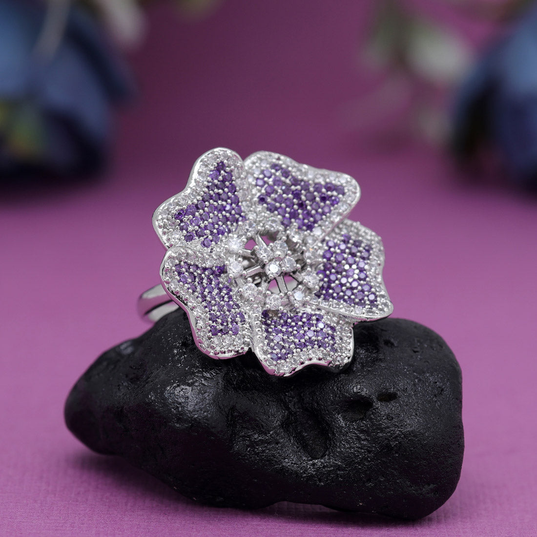 Purple Color American Diamond Finger Ring (ADR561PRP) - preyans.com