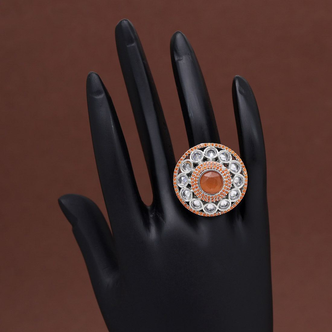 Orange Color American Diamond Finger Ring (ADR562ORG) - preyans.com