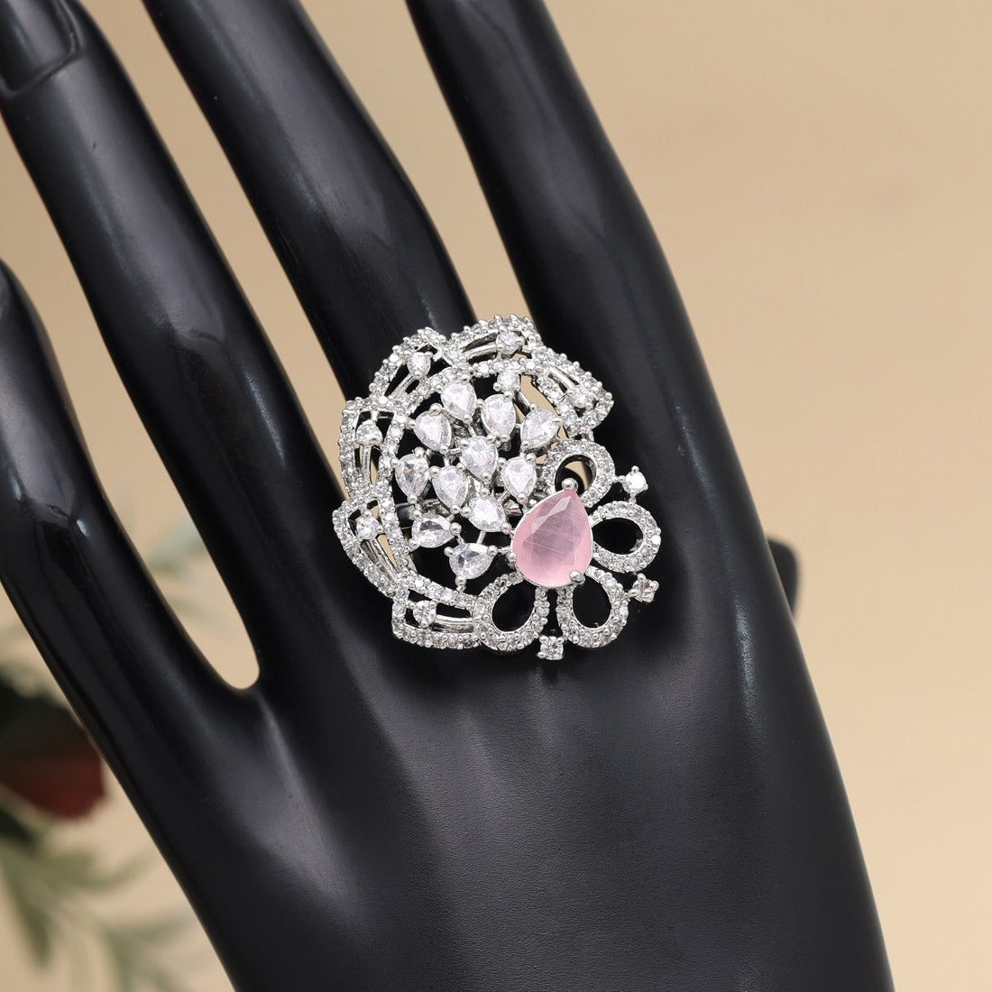 Pink Color American Diamond Finger Ring (ADR565PNK) - preyans.com