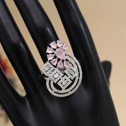 Pink Color American Diamond Finger Ring (ADR566PNK) - preyans.com