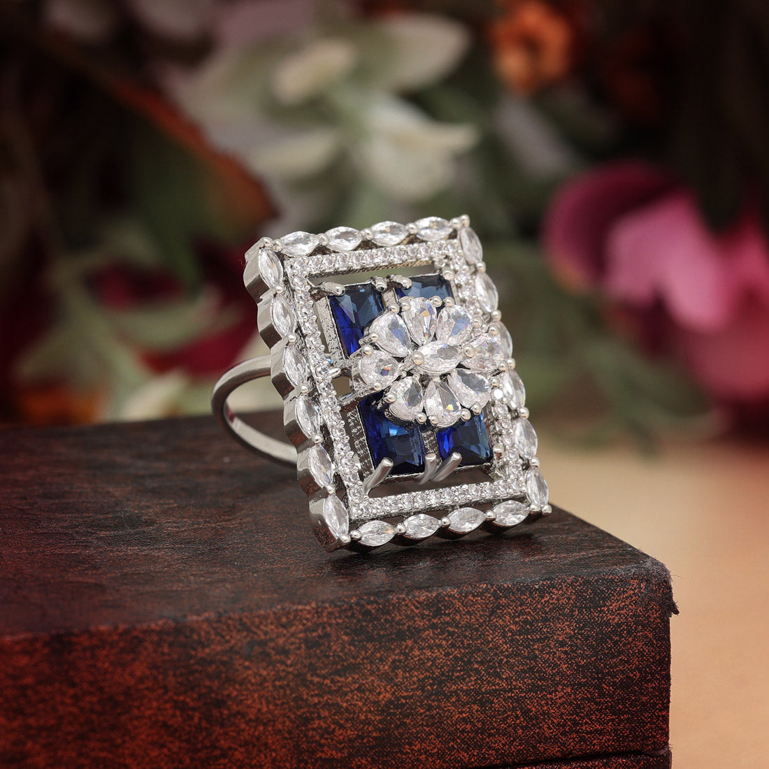 Blue Color American Diamond Finger Ring (ADR567BLU) - preyans.com