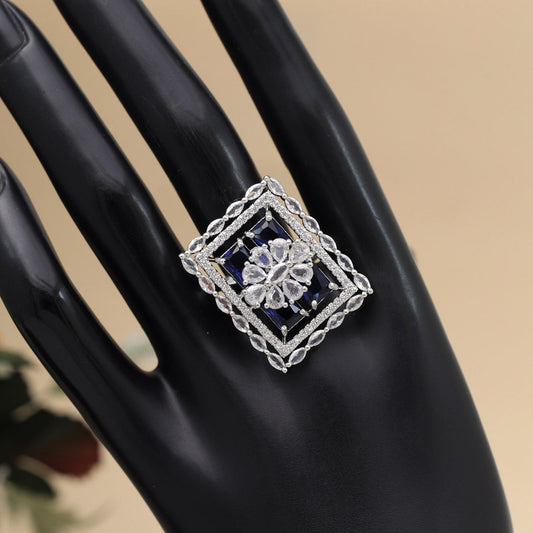 Blue Color American Diamond Finger Ring (ADR567BLU) - preyans.com