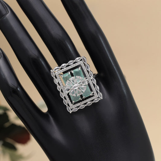 Pista Green Color American Diamond Finger Ring (ADR567PGRN) - preyans.com