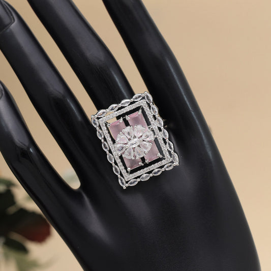 Pink Color American Diamond Finger Ring (ADR567PNK) - preyans.com