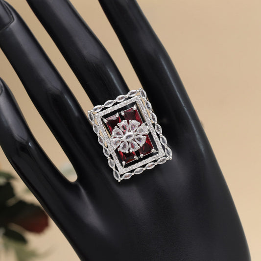 Ruby Color American Diamond Finger Ring (ADR567RUBY) - preyans.com