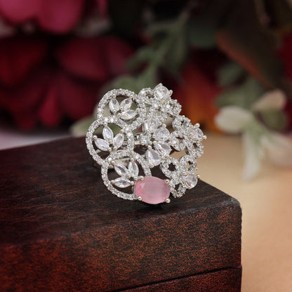 Pink Color American Diamond Finger Ring (ADR568PNK) - preyans.com