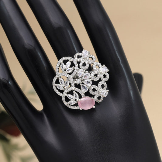 Pink Color American Diamond Finger Ring (ADR568PNK) - preyans.com