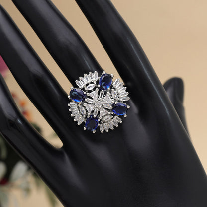 Blue Color American Diamond Finger Ring (ADR569BLU) - preyans.com