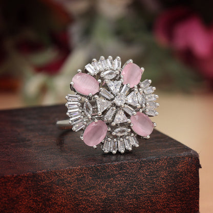 Pink Color American Diamond Finger Ring (ADR569PNK) - preyans.com