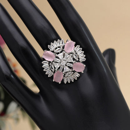 Pink Color American Diamond Finger Ring (ADR569PNK) - preyans.com