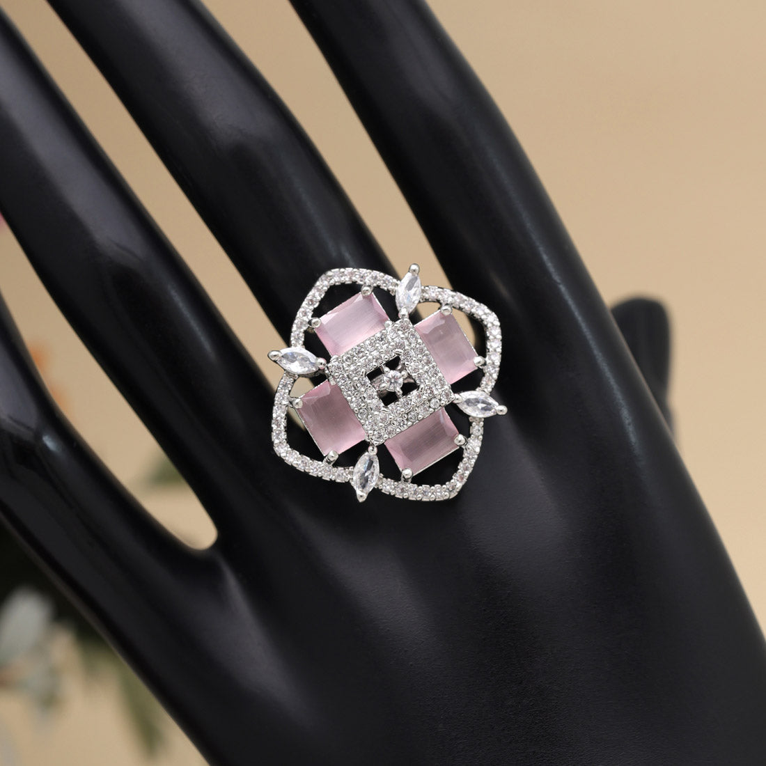 Pink Color American Diamond Finger Ring (ADR571PNK) - preyans.com