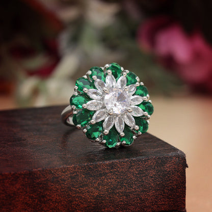 Green Color American Diamond Finger Ring (ADR572GRN) - preyans.com