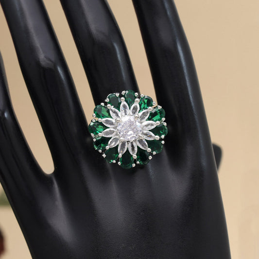 Green Color American Diamond Finger Ring (ADR572GRN) - preyans.com