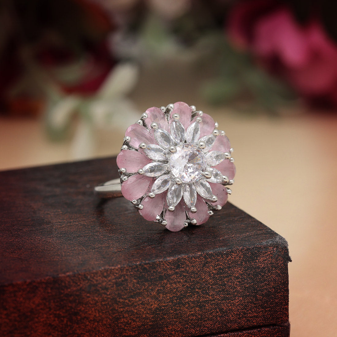 Pink Color American Diamond Finger Ring (ADR572PNK) - preyans.com