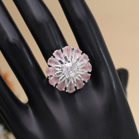 Pink Color American Diamond Finger Ring (ADR572PNK) - preyans.com