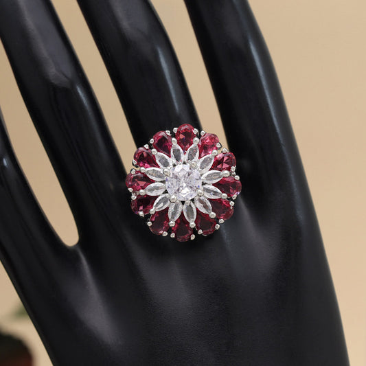 Ruby Color American Diamond Finger Ring (ADR572RUBY) - preyans.com