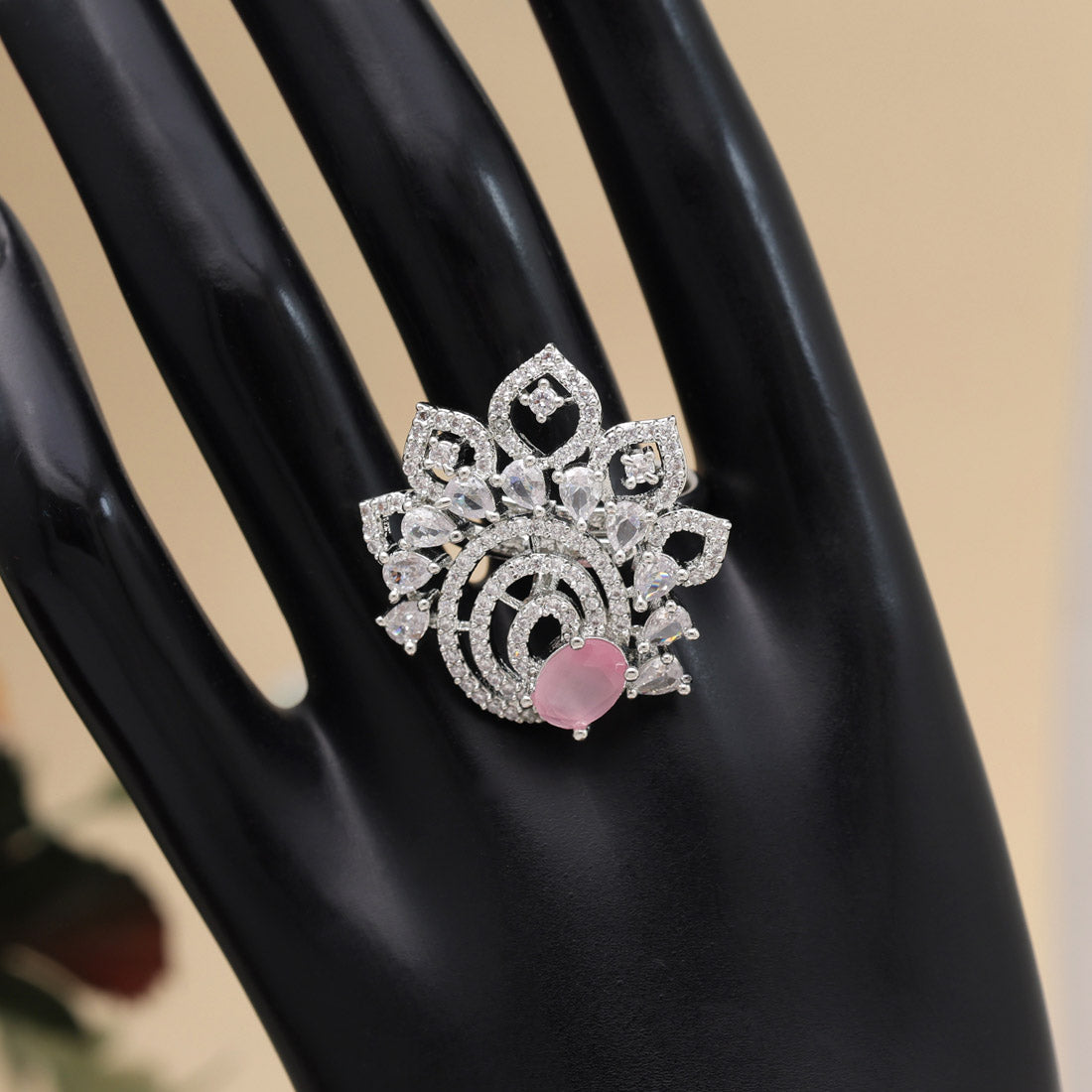 Pink Color American Diamond Finger Ring (ADR573PNK) - Preyans.com