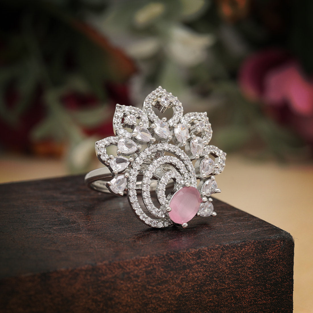 Pink Color American Diamond Finger Ring (ADR573PNK) - Preyans.com