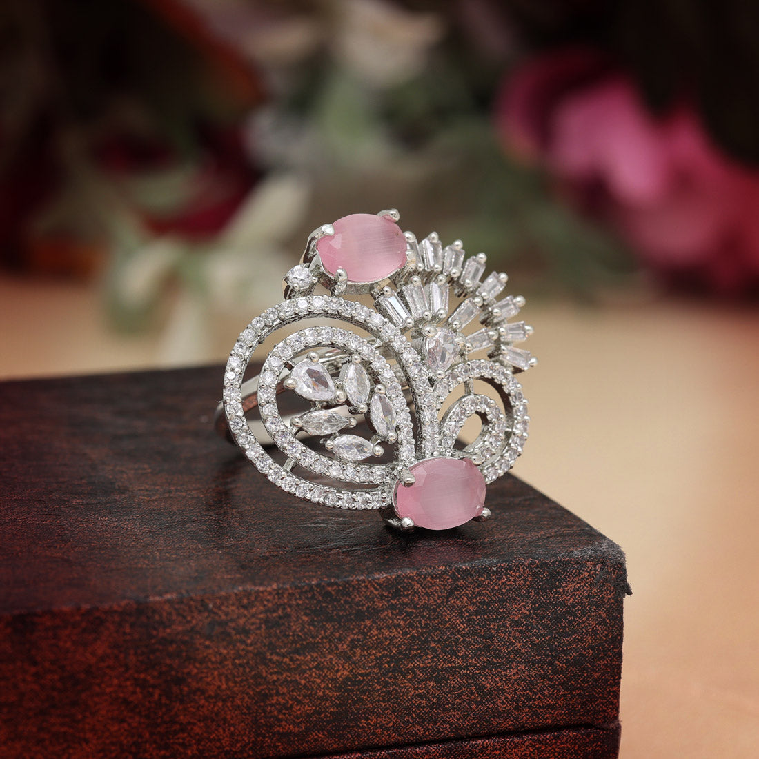 Pink Color American Diamond Finger Ring (ADR574PNK) - preyans.com