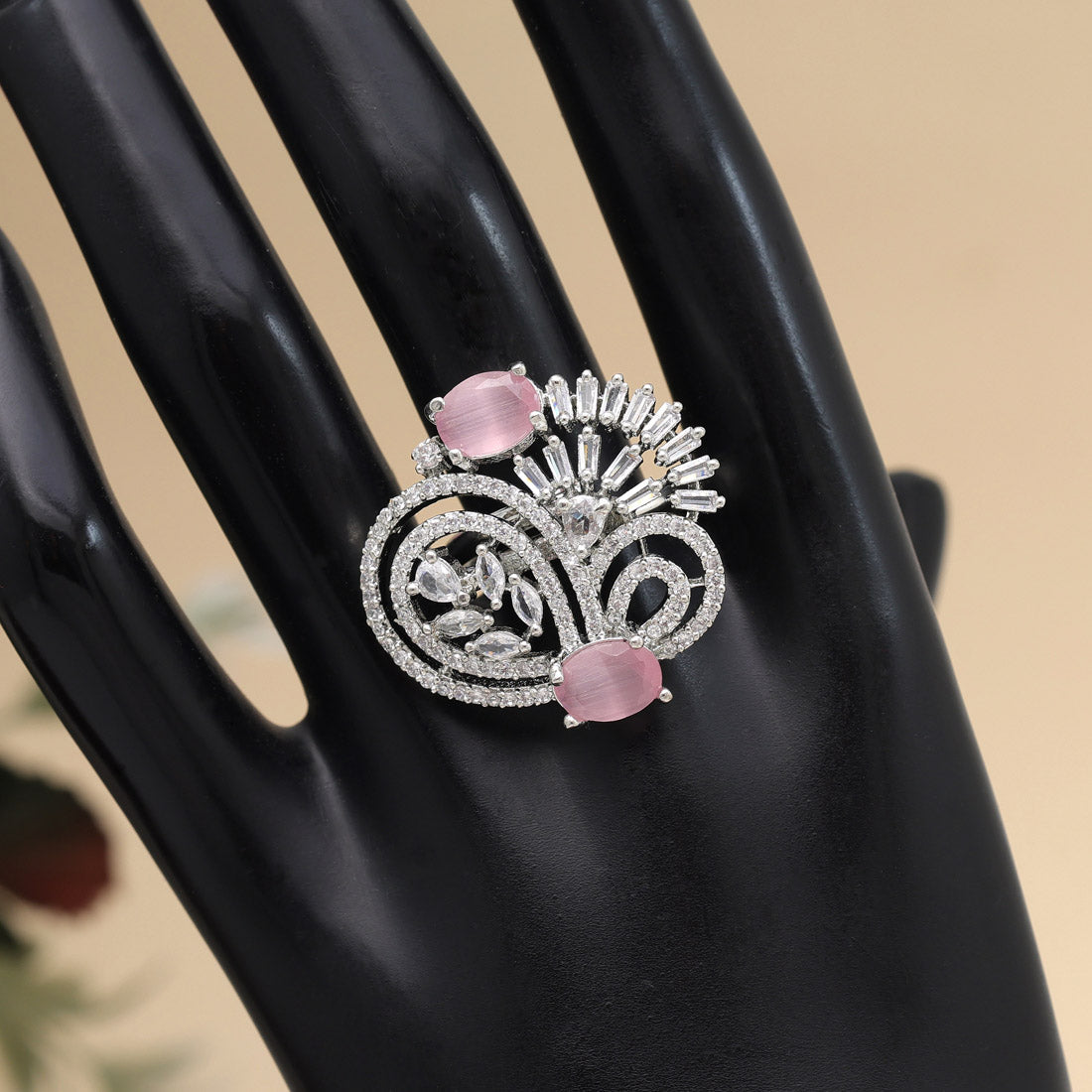 Pink Color American Diamond Finger Ring (ADR574PNK) - preyans.com