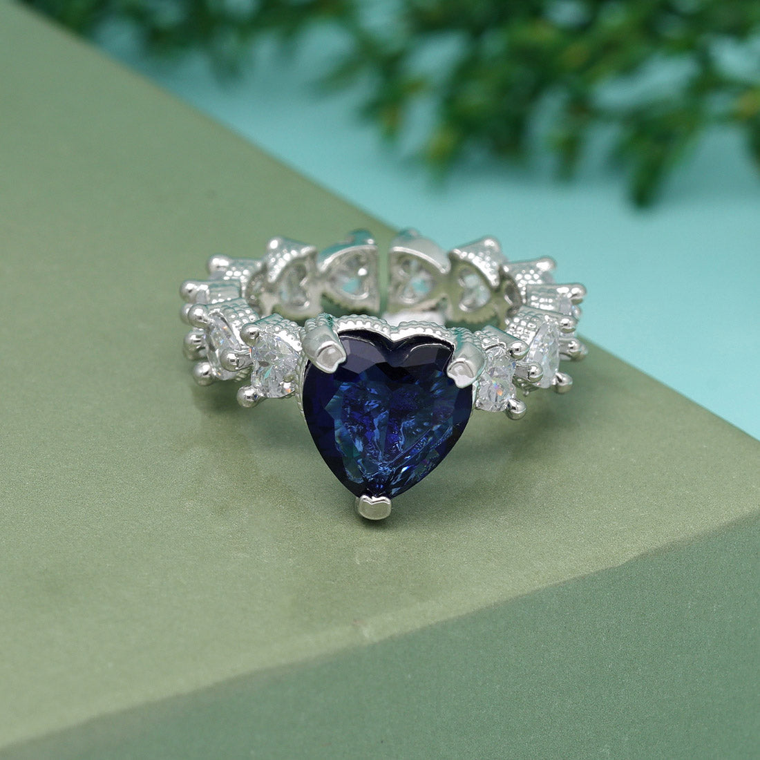 Blue Color American Diamond Finger Ring (ADR577BLU) - preyans.com