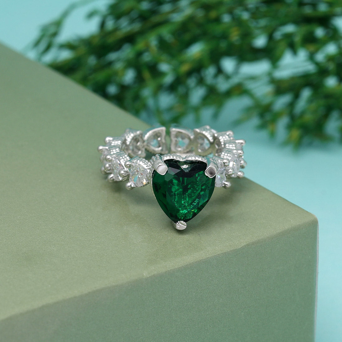 Green Color American Diamond Finger Ring (ADR577GRN) - preyans.com