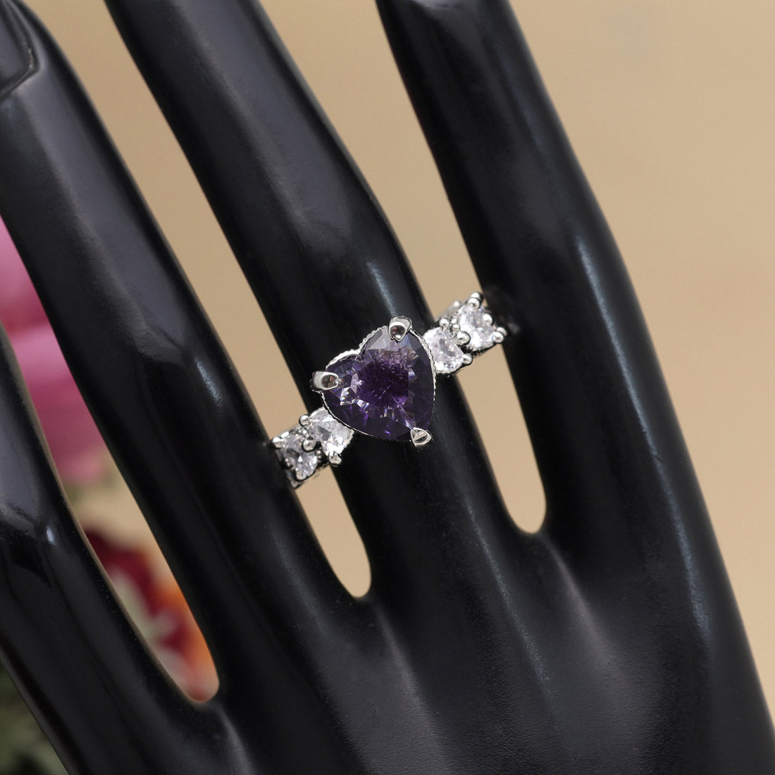 Purple Color American Diamond Finger Ring (ADR577PRP) - Preyans.com