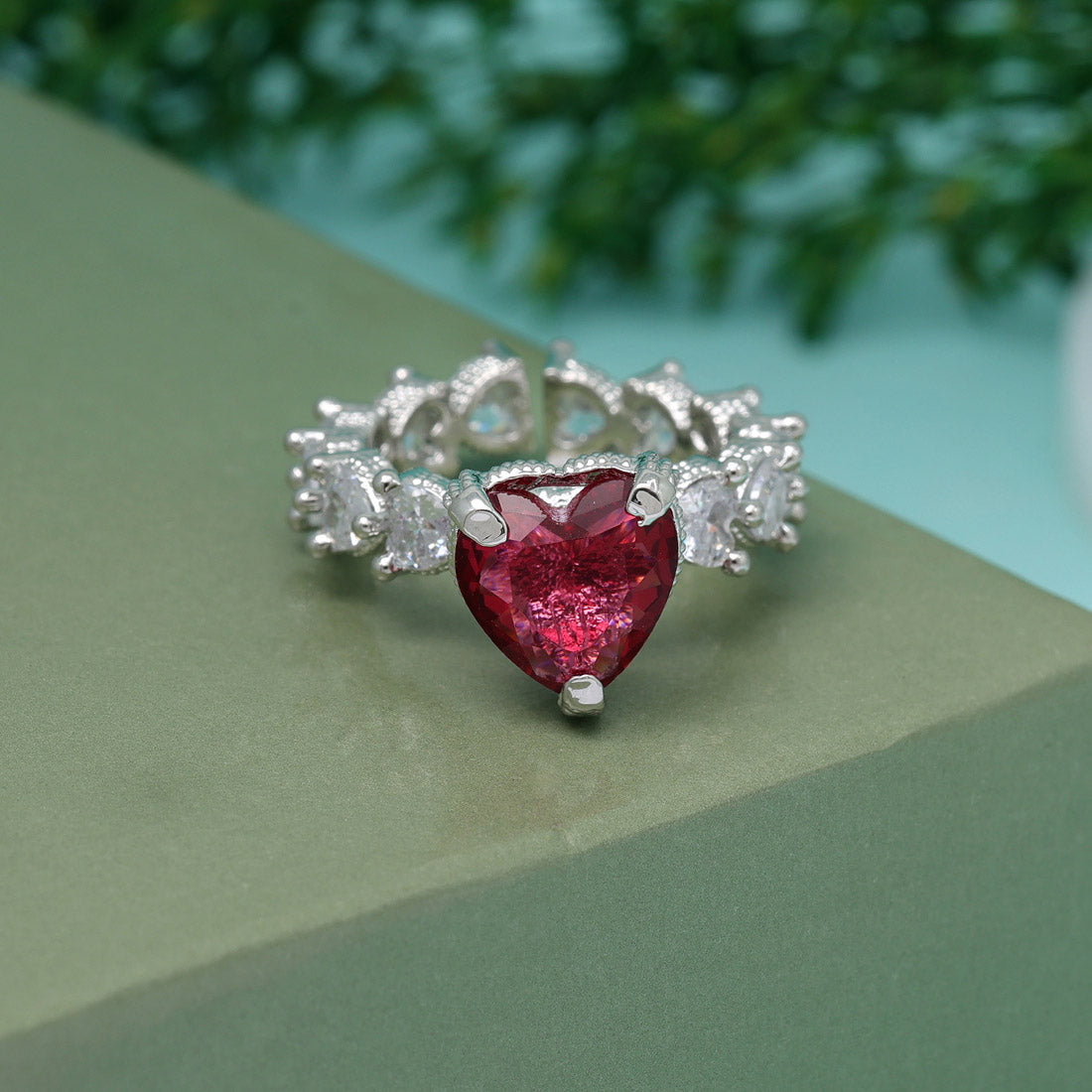 Ruby Color American Diamond Finger Ring (ADR577RUBY) - preyans.com