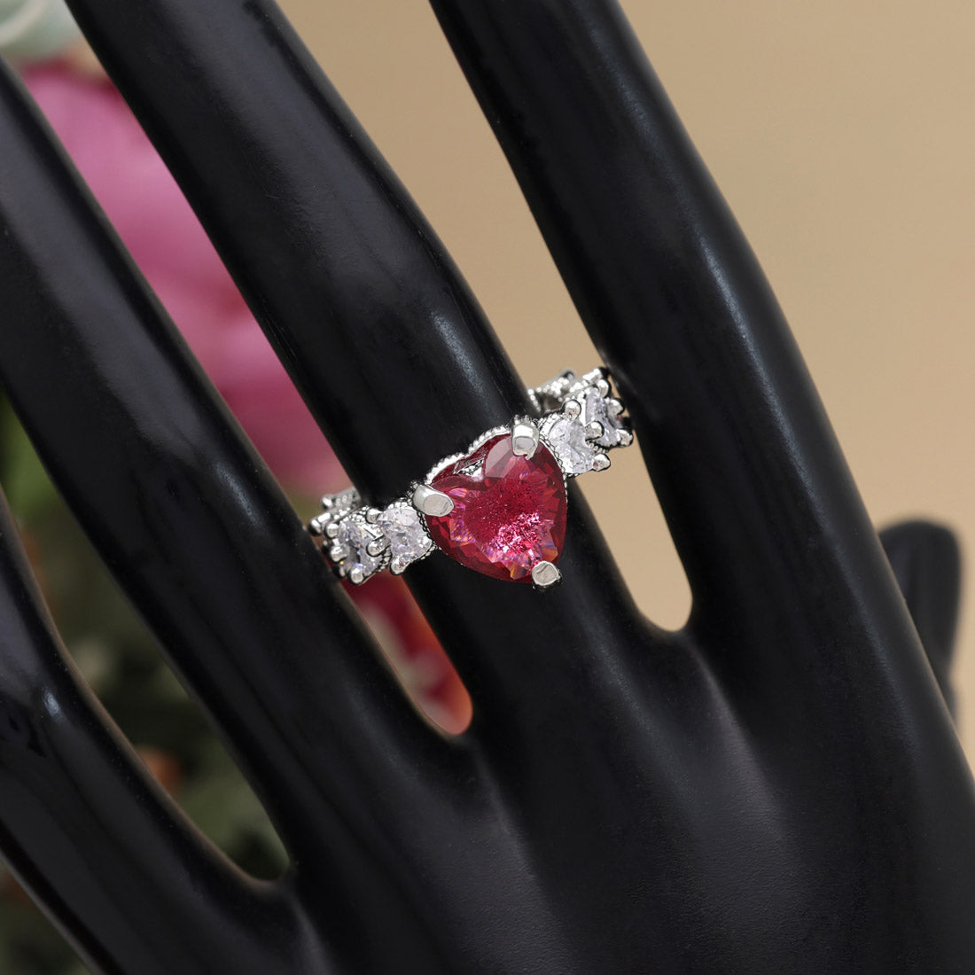 Ruby Color American Diamond Finger Ring (ADR577RUBY) - preyans.com