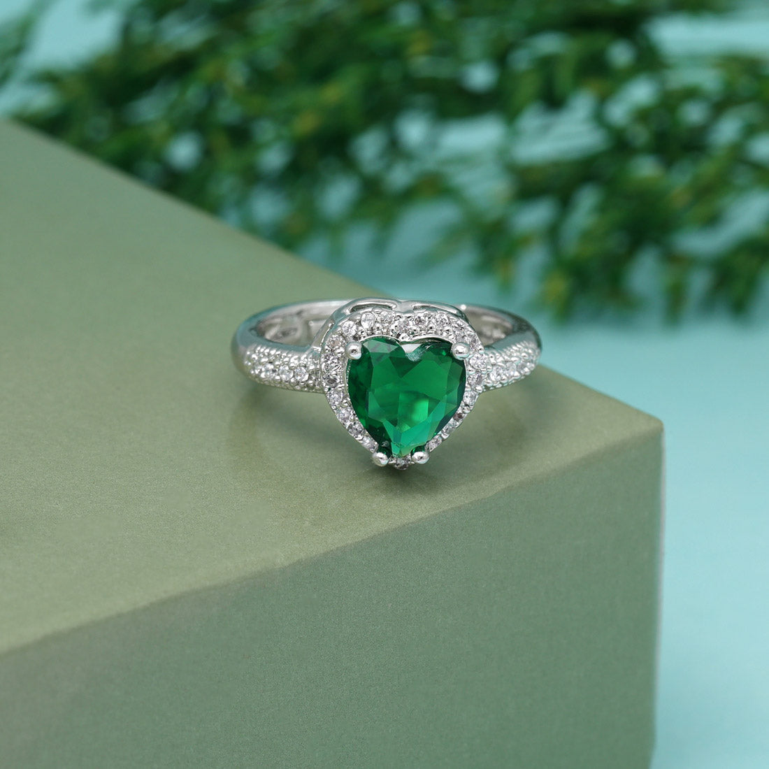 Green Color American Diamond Finger Ring (ADR578GRN) - preyans.com