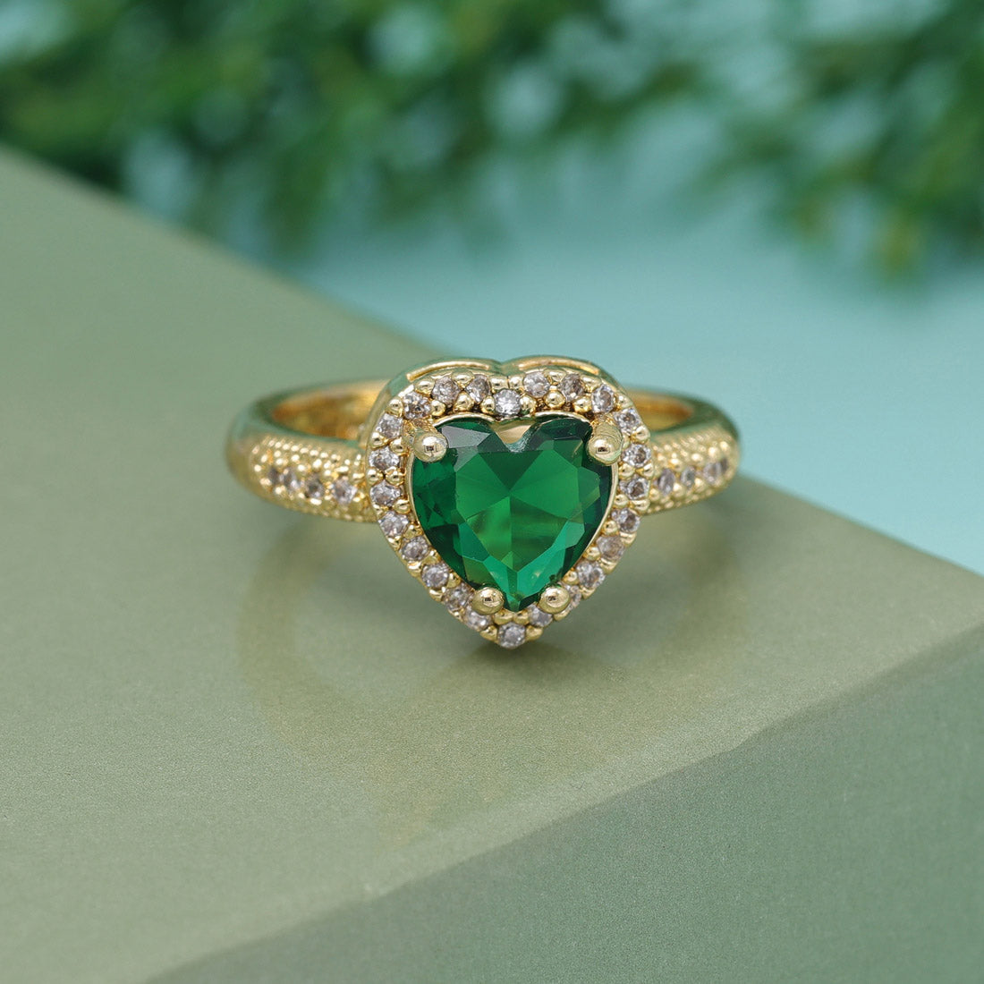 Green Color American Diamond Finger Ring (ADR579GRN) - preyans.com