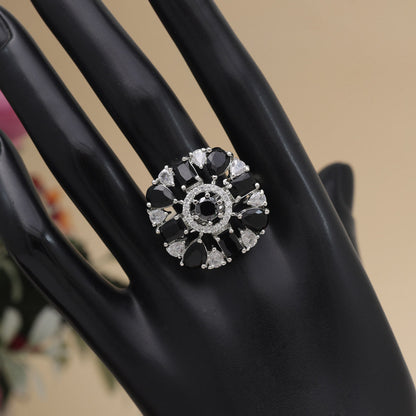 Black Color American Diamond Finger Ring (ADR581BLK) - preyans.com