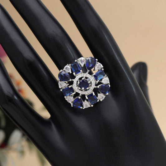 Blue Color American Diamond Finger Ring (ADR581BLU) - Preyans.com