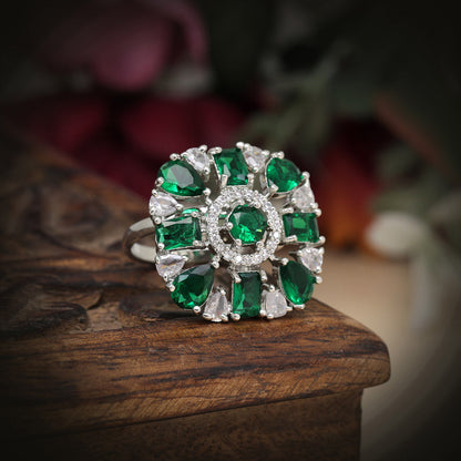 Green Color American Diamond Finger Ring (ADR581GRN) - preyans.com