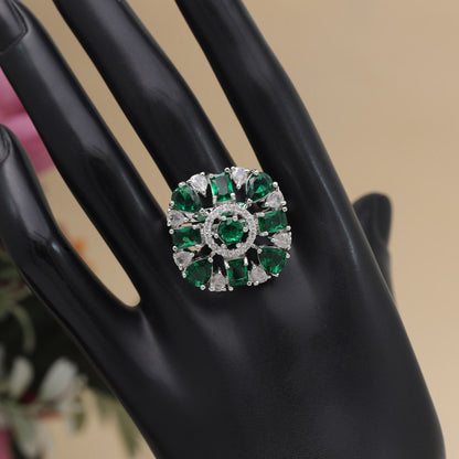 Green Color American Diamond Finger Ring (ADR581GRN) - preyans.com