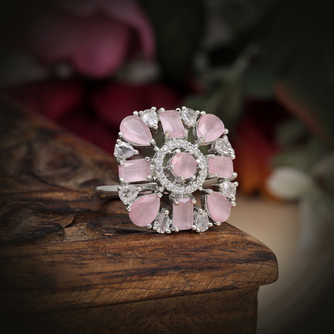 Pink Color American Diamond Finger Ring (ADR581PNK) - Preyans.com