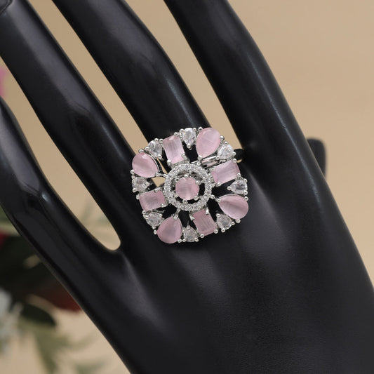 Pink Color American Diamond Finger Ring (ADR581PNK) - Preyans.com