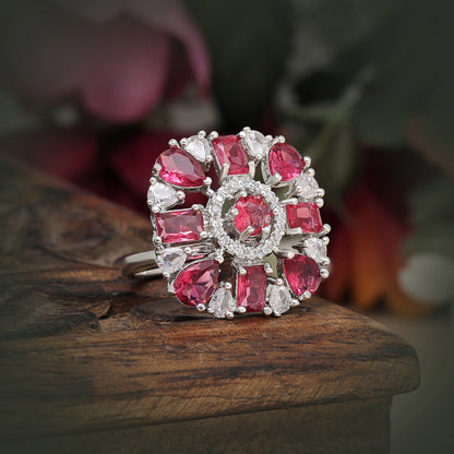 Ruby Color American Diamond Finger Ring (ADR581RUBY) - preyans.com