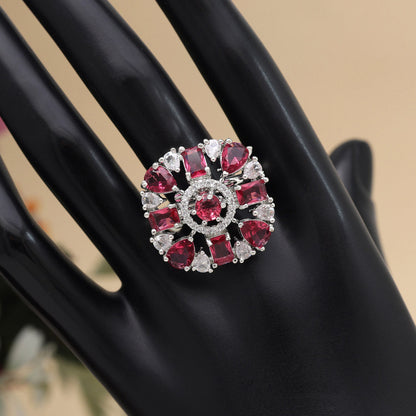 Ruby Color American Diamond Finger Ring (ADR581RUBY) - preyans.com