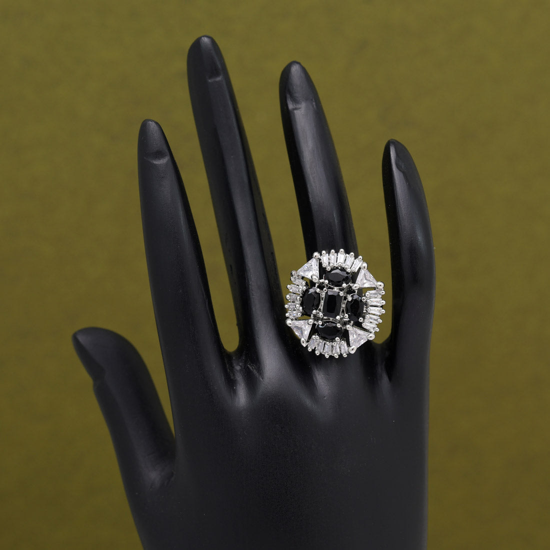 Black Color American Diamond Finger Ring (ADR583BLK) - preyans.com