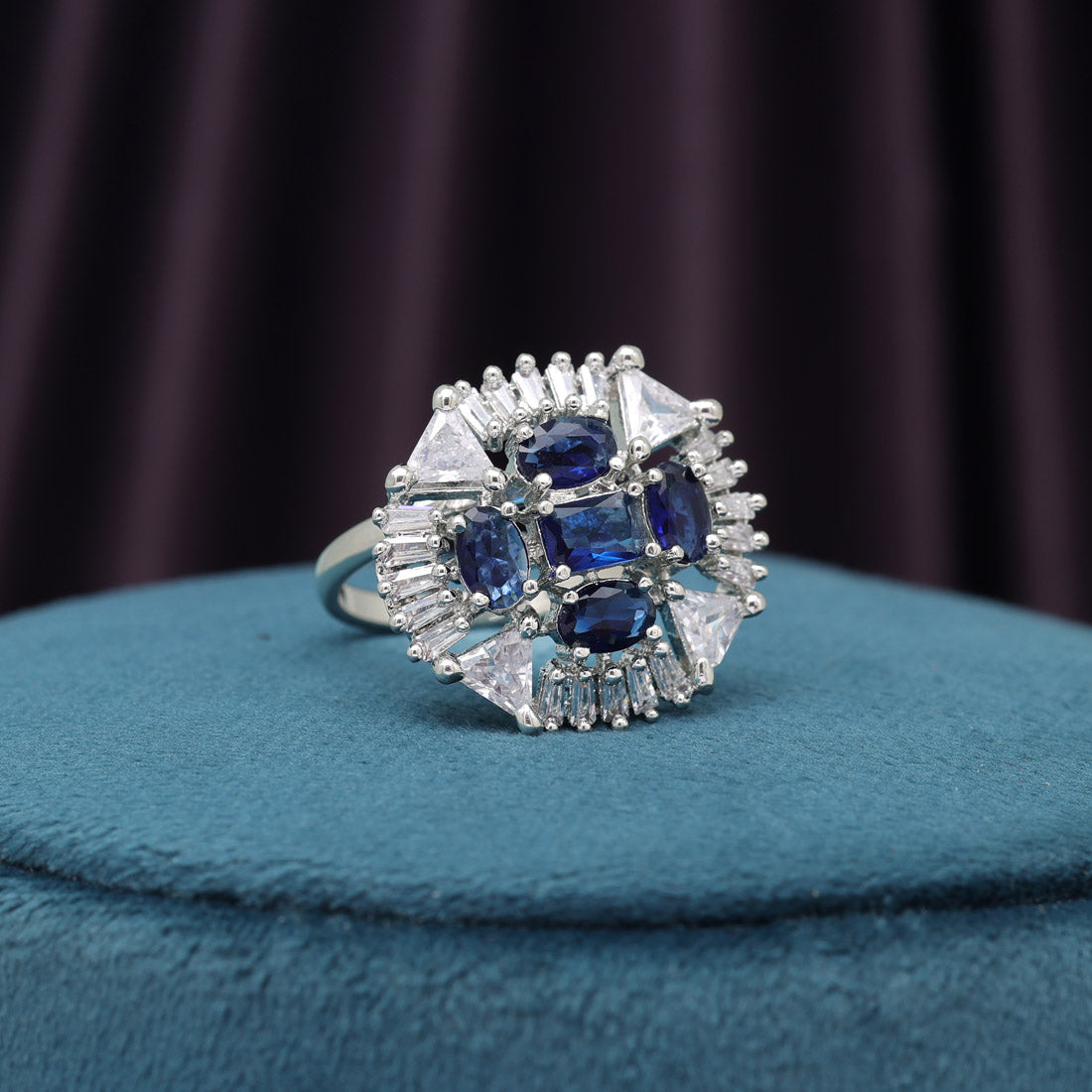 Blue Color American Diamond Finger Ring (ADR583BLU) - preyans.com