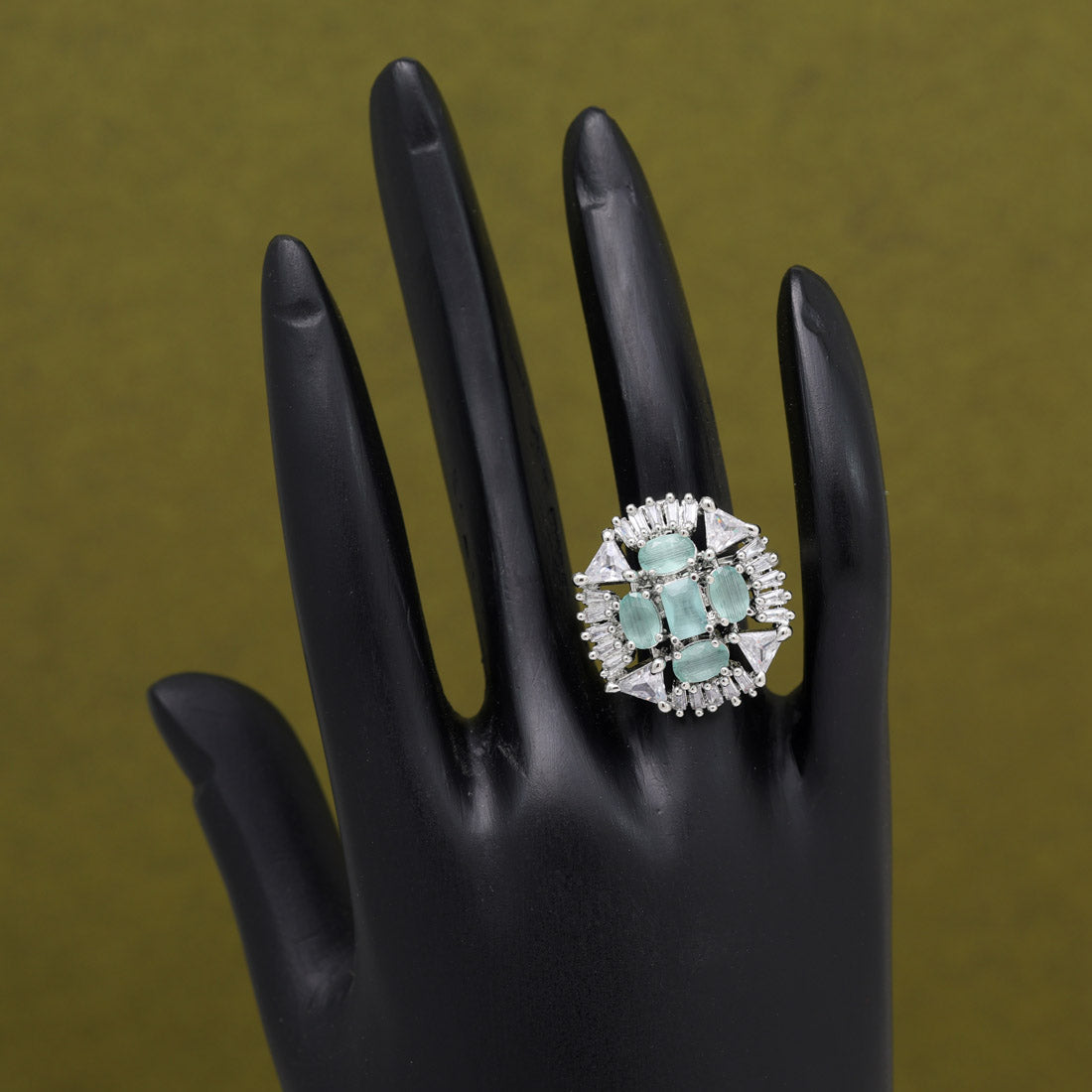 Pista Green Color American Diamond Finger Ring (ADR583PGRN) - preyans.com