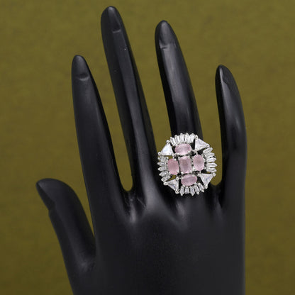 Pink Color American Diamond Finger Ring (ADR583PNK) - preyans.com