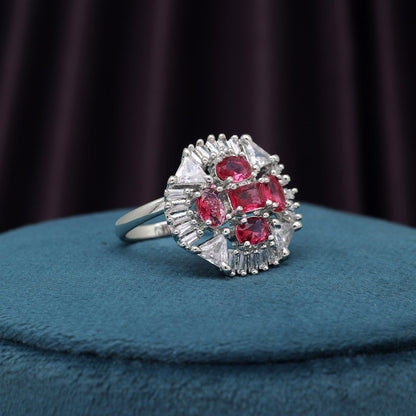 Ruby Color American Diamond Finger Ring (ADR583RUBY) - preyans.com