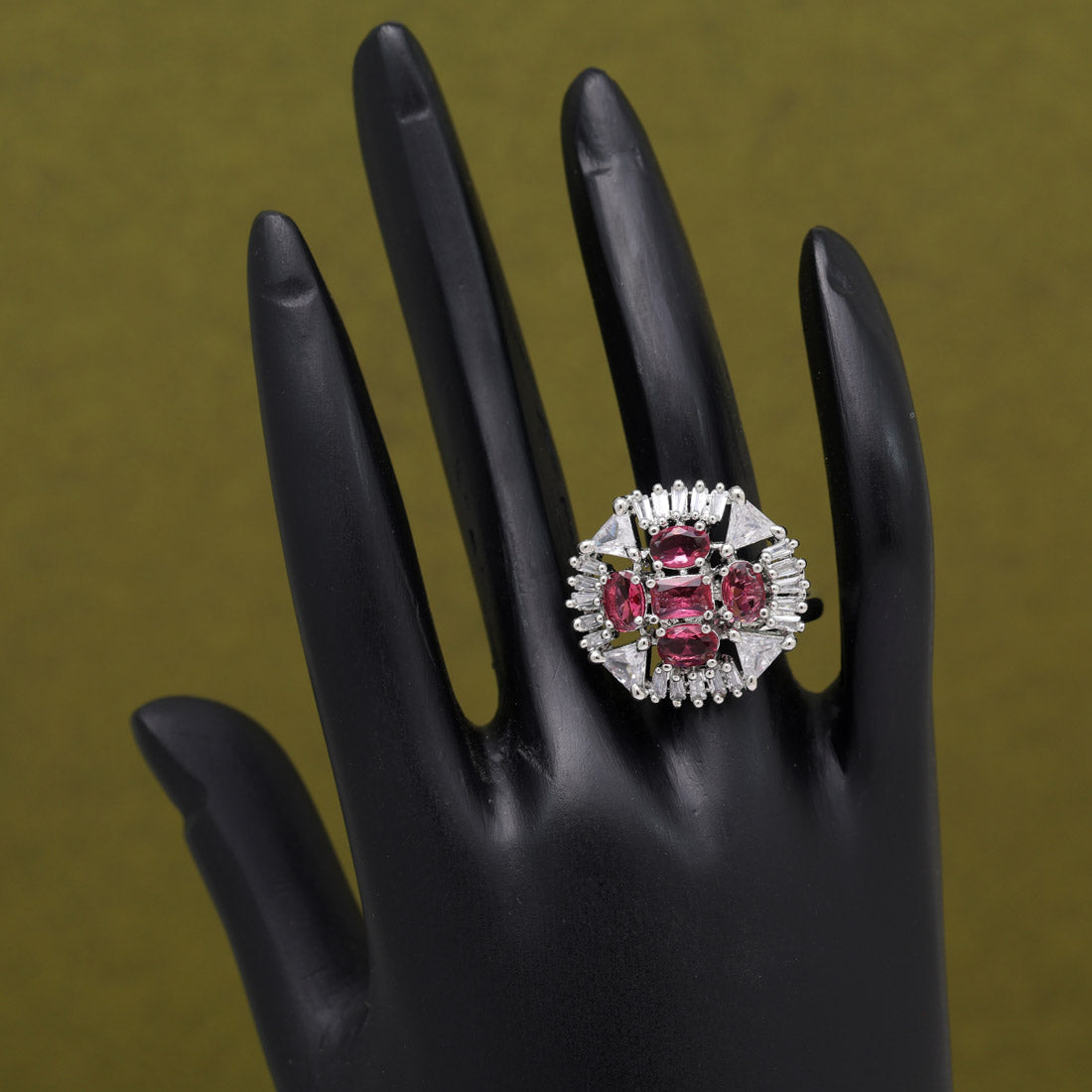 Ruby Color American Diamond Finger Ring (ADR583RUBY) - preyans.com