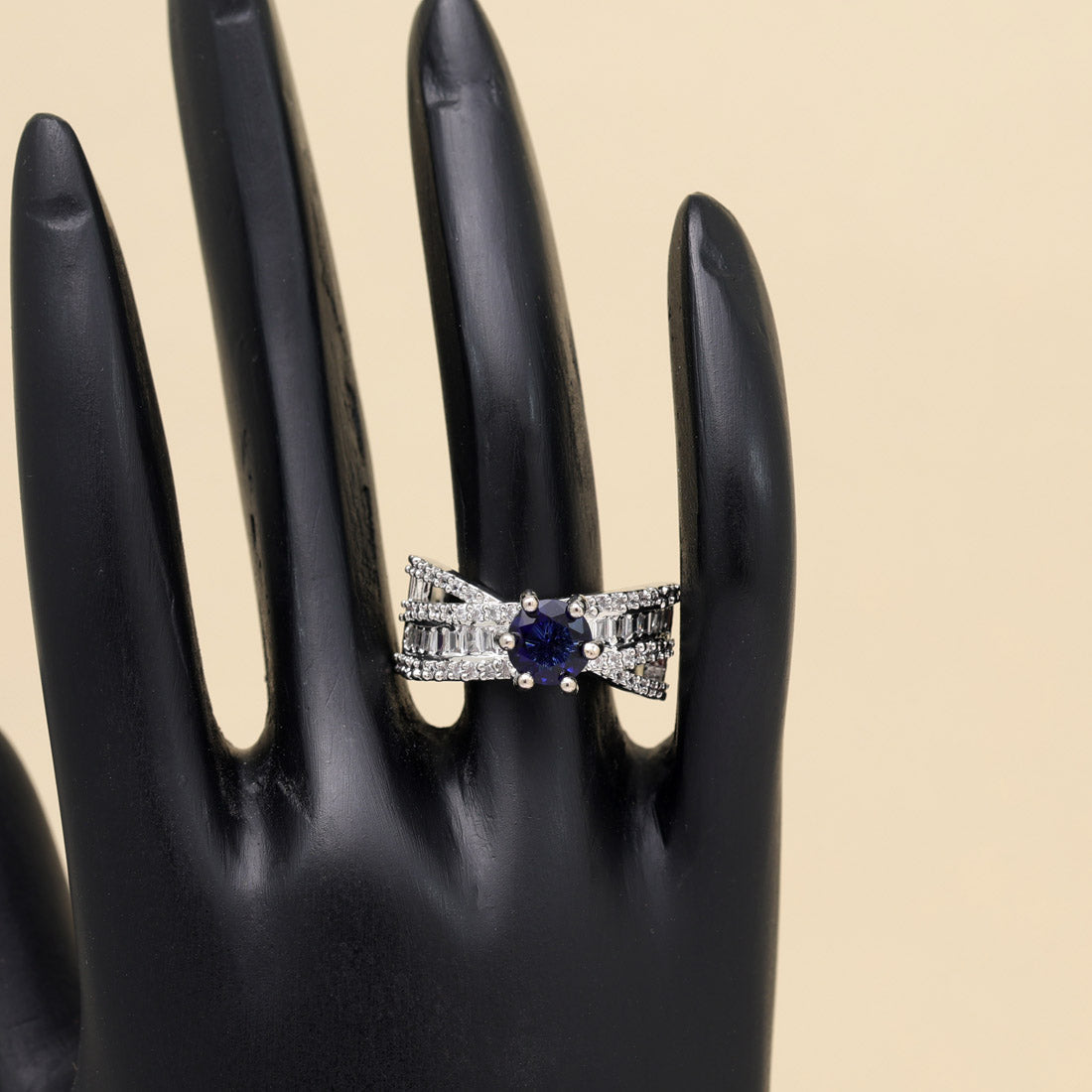 Blue Color American Diamond Finger Ring (ADR584BLU) - preyans.com